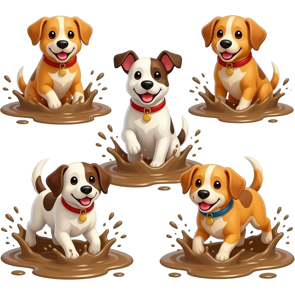 6 dogs in mud puddle emoji