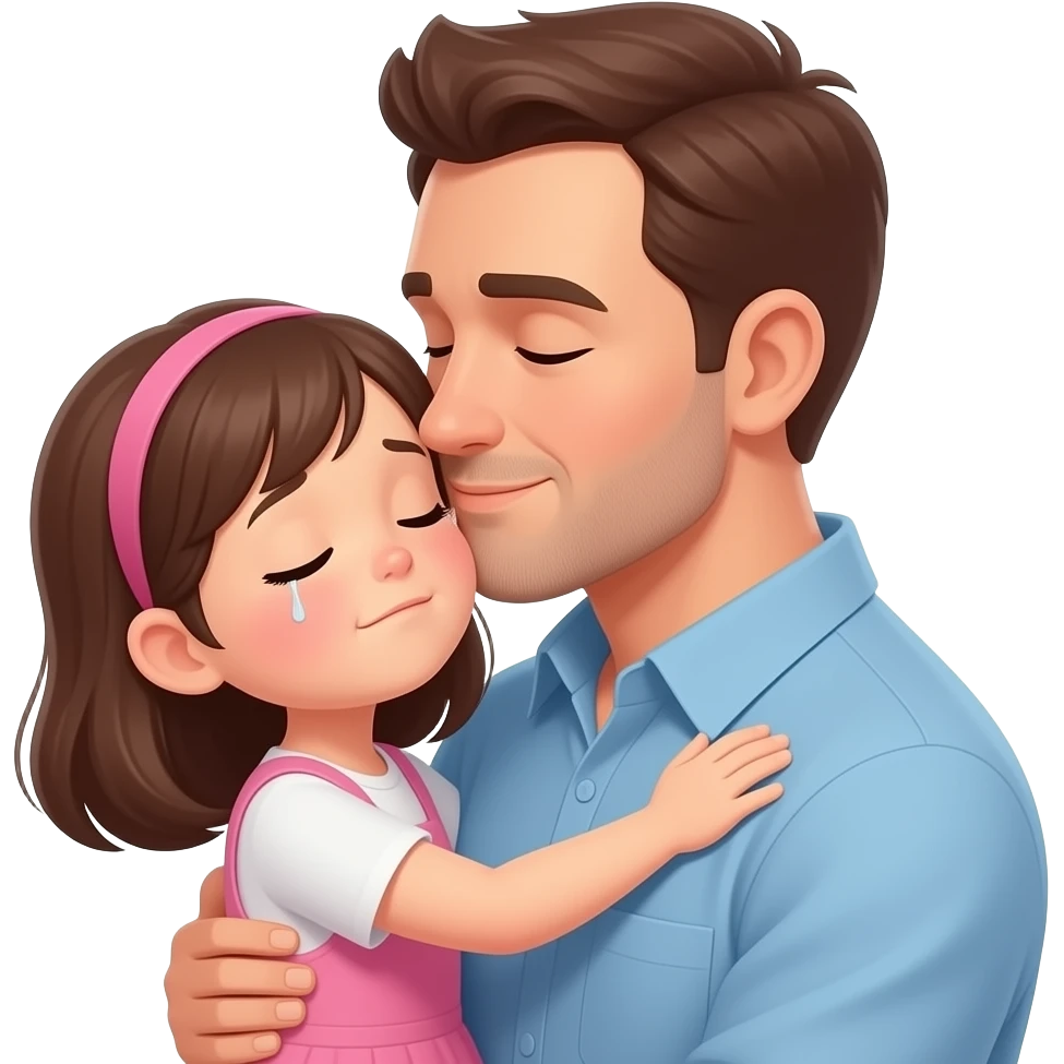 فتاة صغيرة، بحضن والدها، الاب يقبل فم طفلته، الفتاة تشعر بالحب والخجل emoji