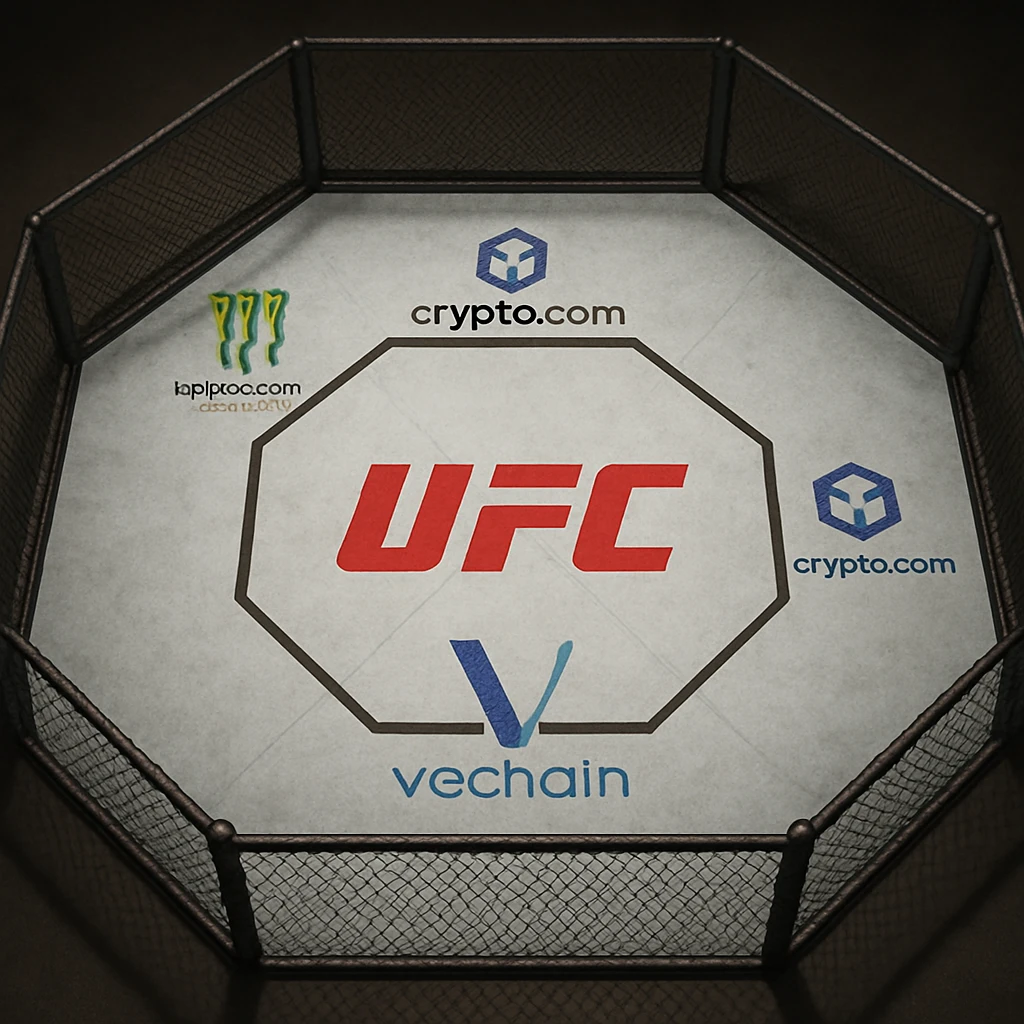 UFC octagon with a chain-link fence, top-down view, realistic details emoji