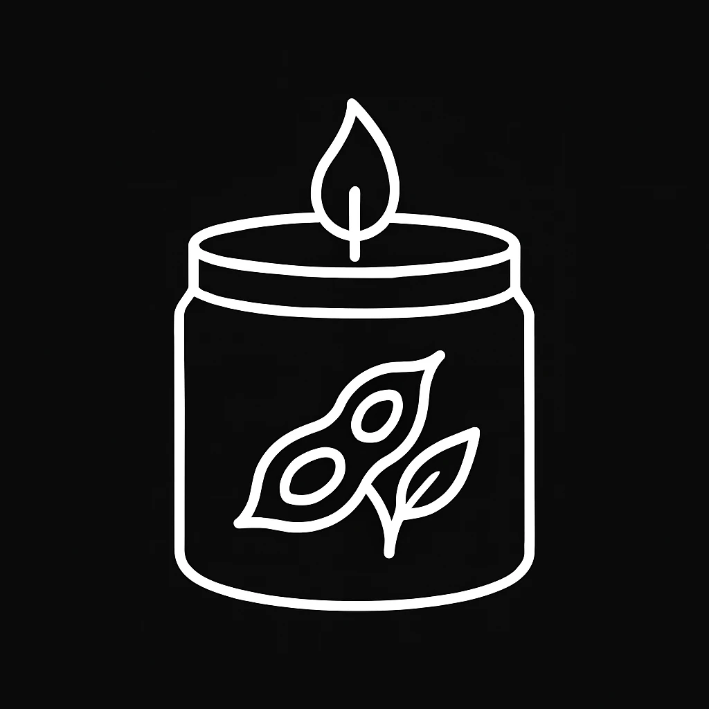 white Vector minimalistic and elegant icon of soy candle shape, black solid background emoji