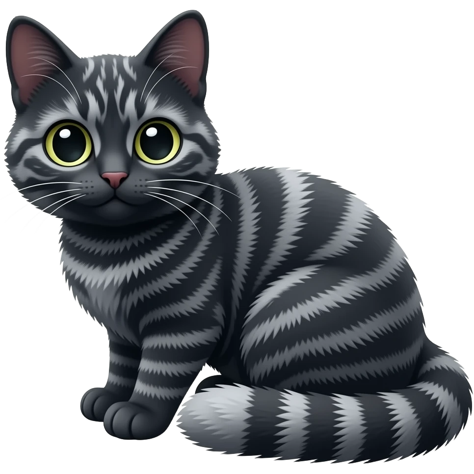 un gato negro con lineas blancas sentado emoji