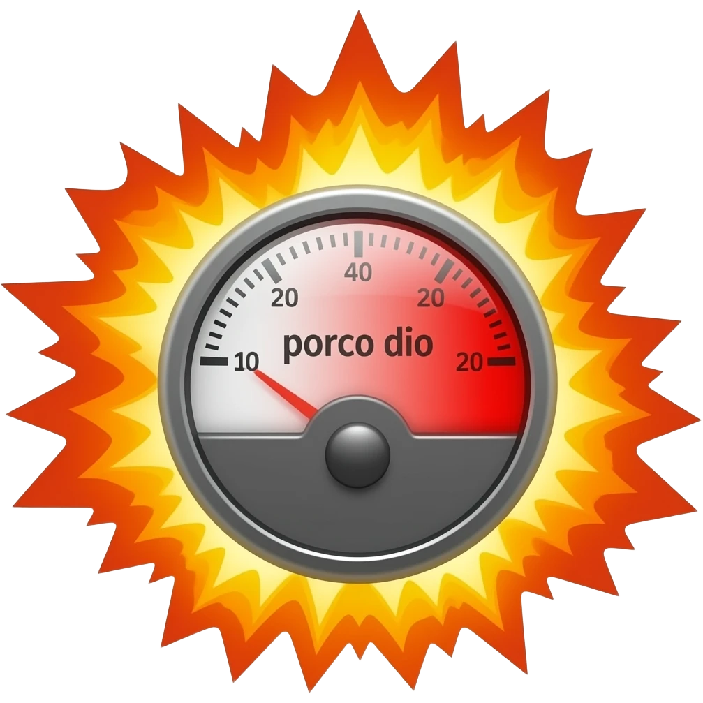 text "porco dio", on a meter, no values, only white to red display, meter to the max red, explosion, fire emoji