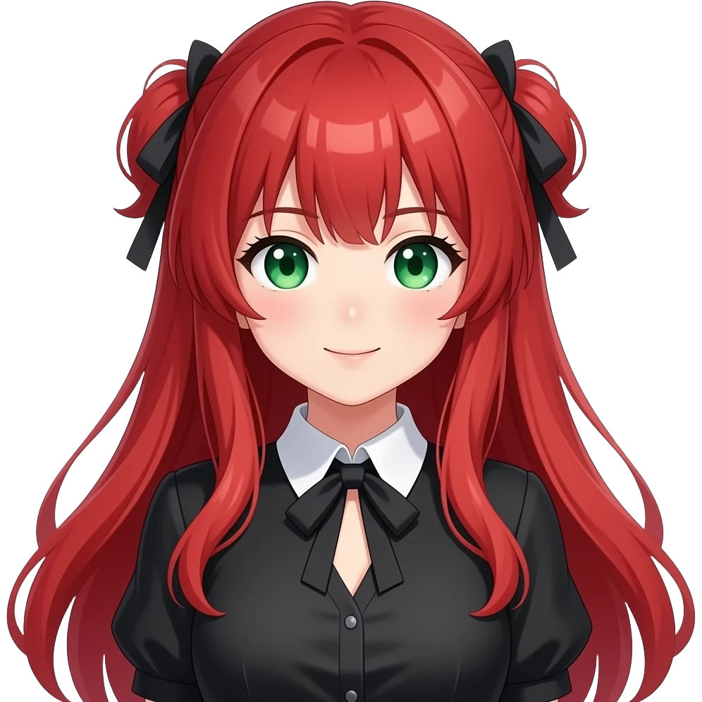 anime girl sexy red hair green eyes black blouse with white collar emoji