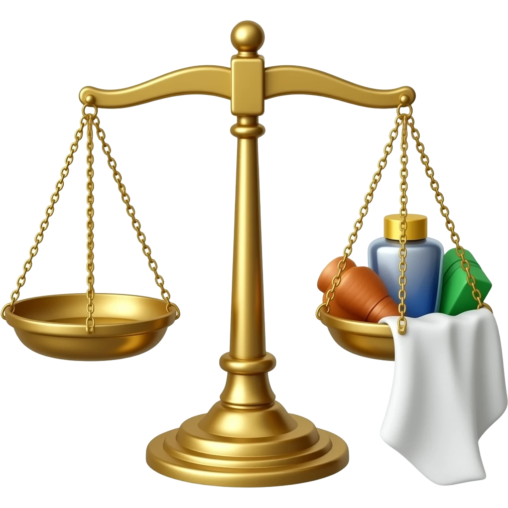 scales of justice one empty and the other with cloth and stuff emoji