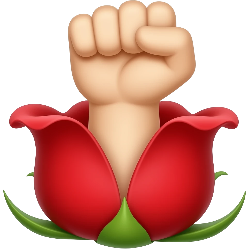 A fist rising out of a red rose blossom emoji