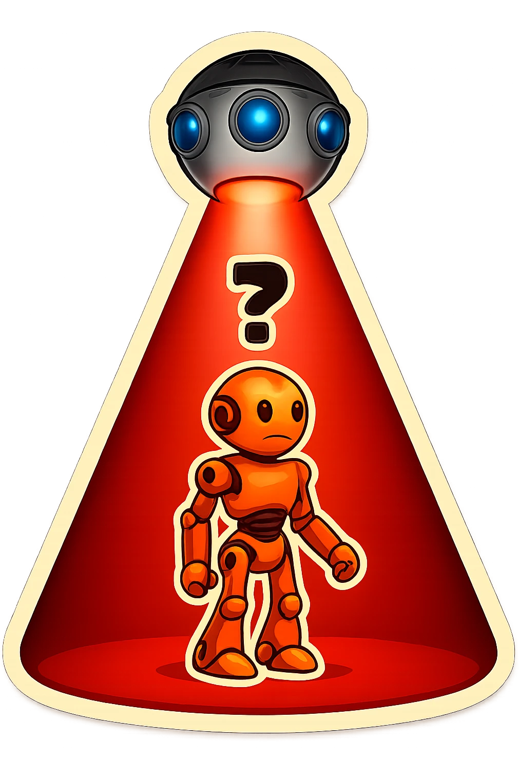 new character...robot being hit with a red beam by a flying robot emoji