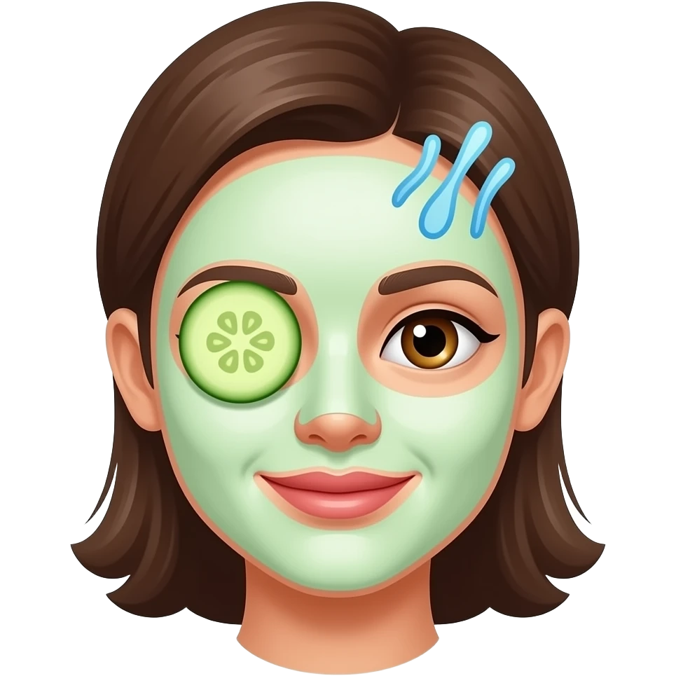 Skin care emoji, cucumber slice on eye, mask pack on face, woman face emoji