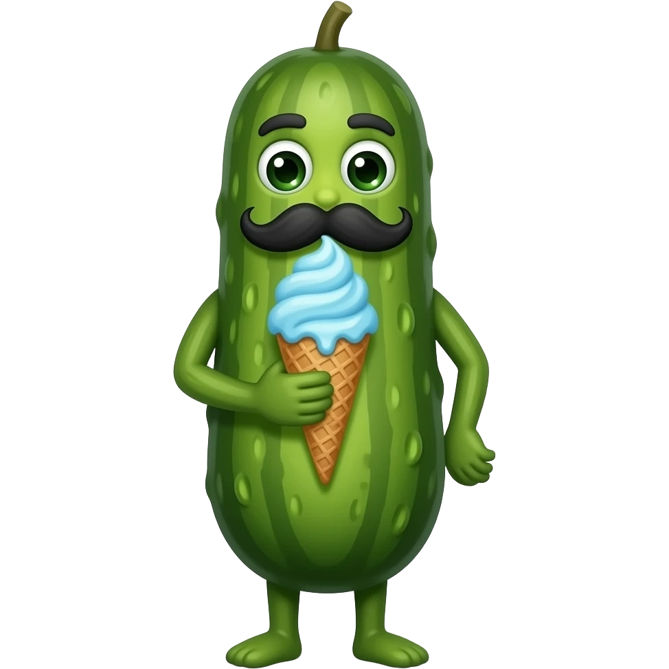 pickle eating a snowcone with a mustace snowcone not ice cream emoji