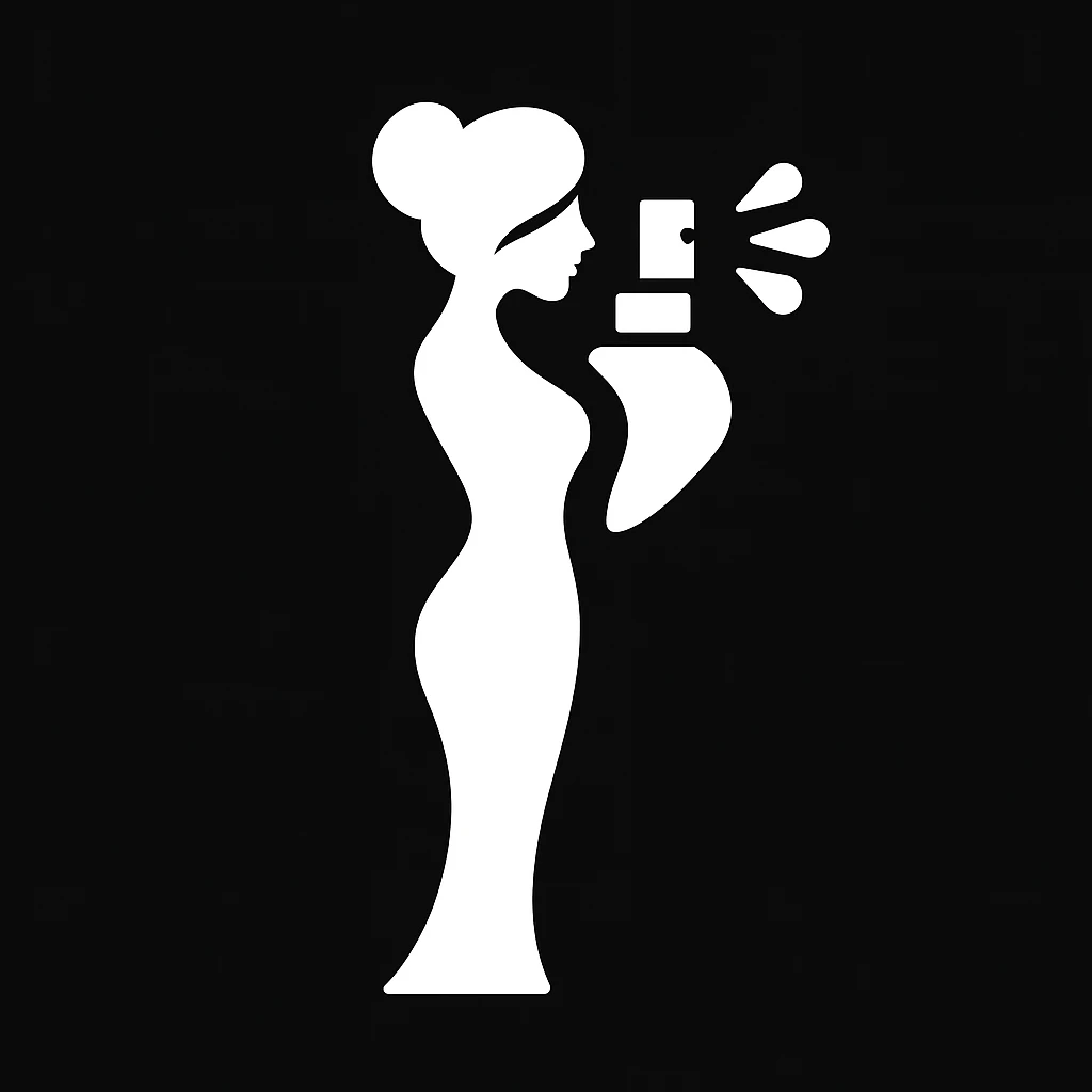white Vector elegant icon of perfume woman shape, black solid background emoji