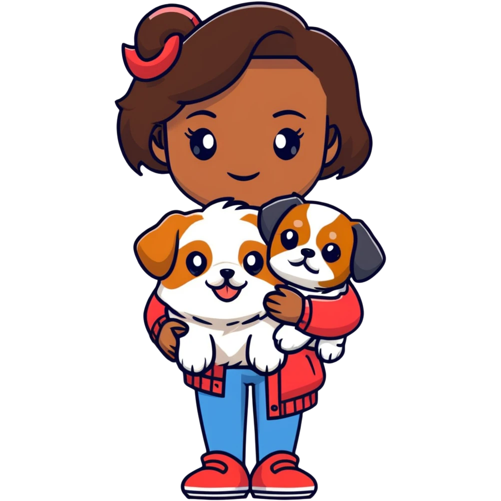 dark-skinned woman holding a Shih Tzu dog emoji