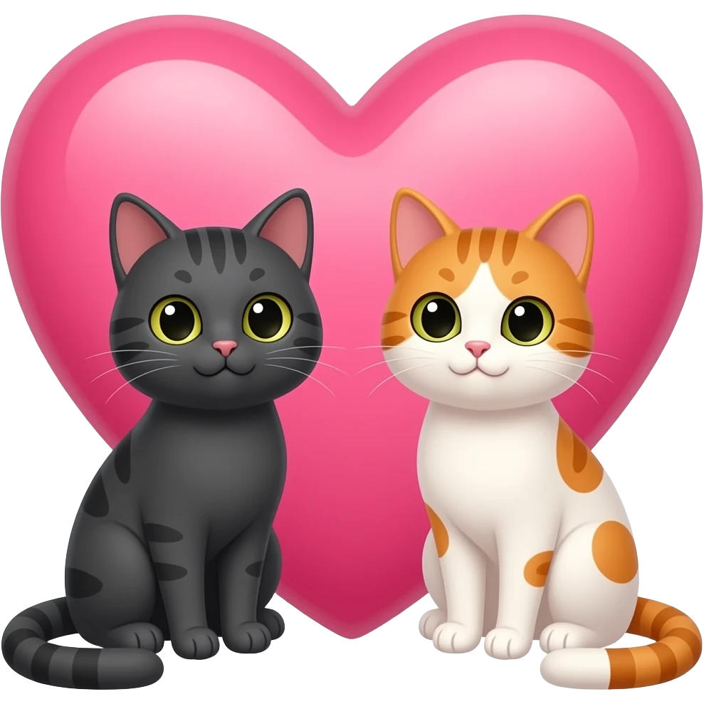 Heart related and positive vibes pink and a grey or black and orange or white cat [2 cats] and make the heart the centre emoji