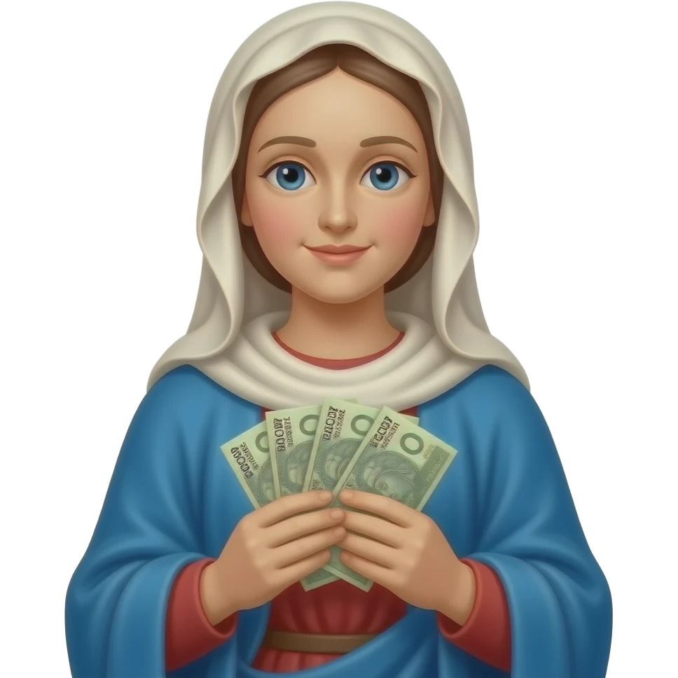 virgin marry with a polski złoty bank notes in hands emoji