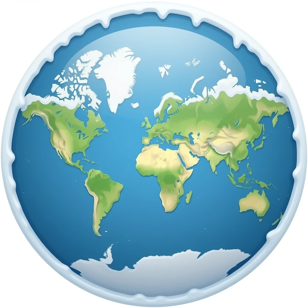 Flat world map with ice wall edge emoji