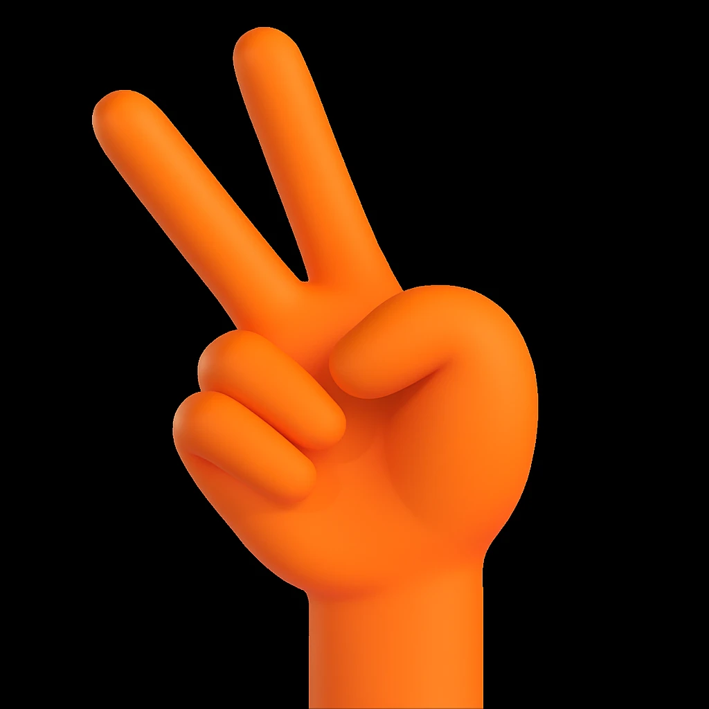rotate the peace sign hand gesture further downward, keep the same style and colors (3D emoji style) emoji