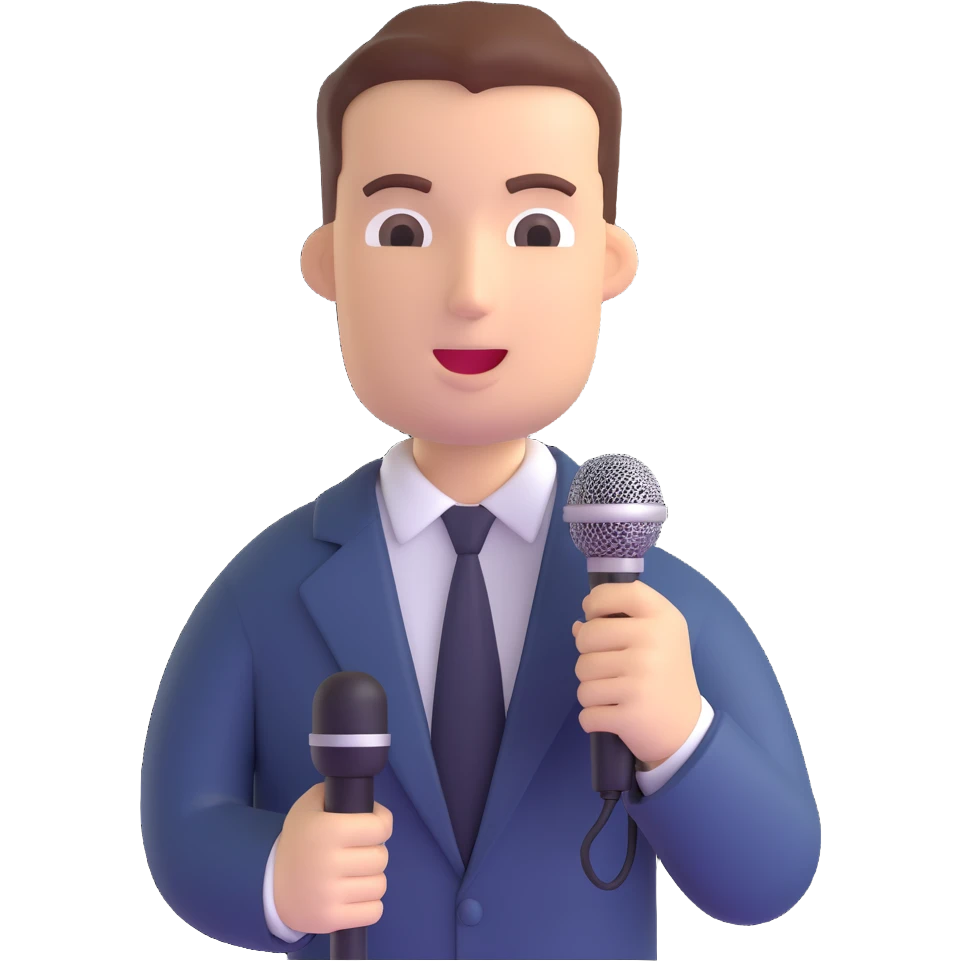 Vavinews Man, professional news reporter with microphone emoji