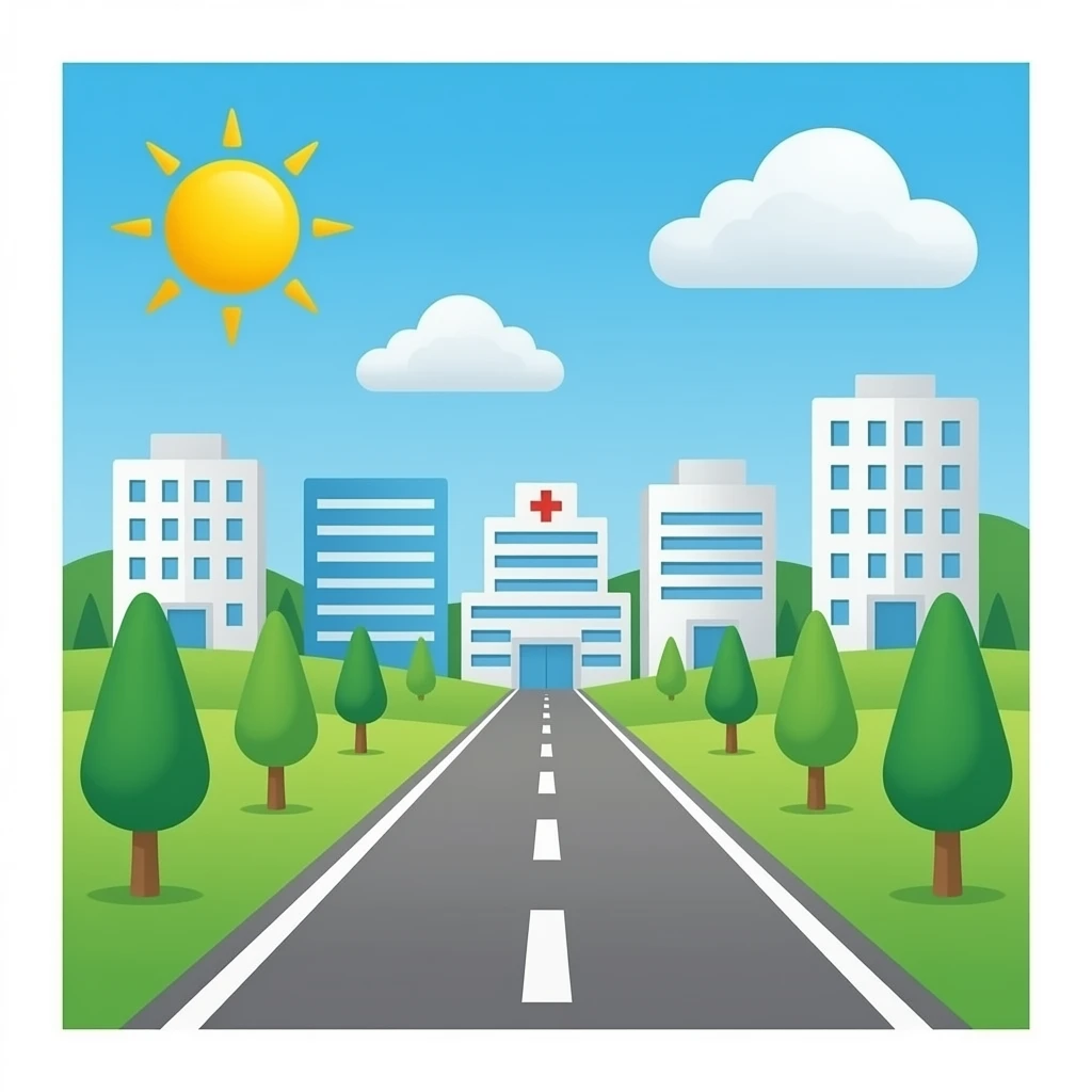 CAMINO CON DIFERENTES HOSPITALES DE FONDO emoji