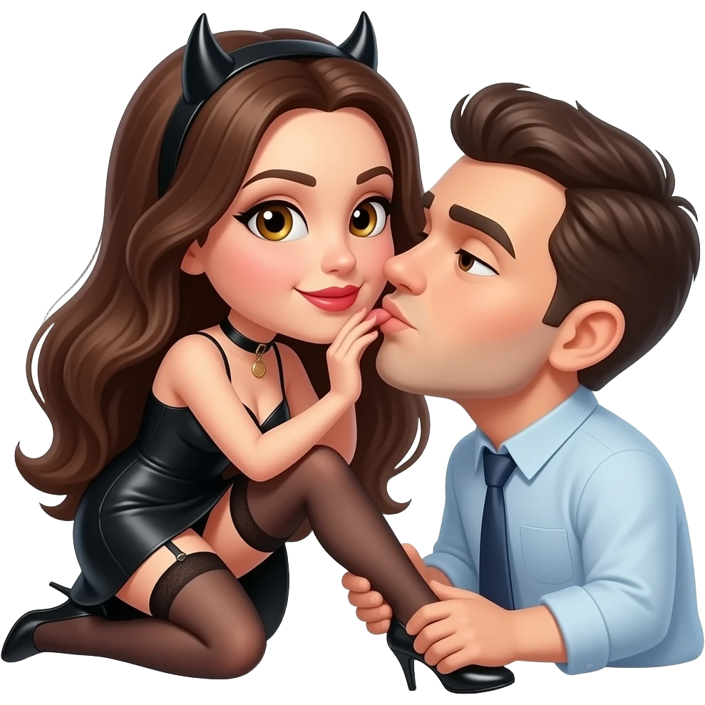 long brown hair hazel eyes dominatrix making man kiss her feet emoji