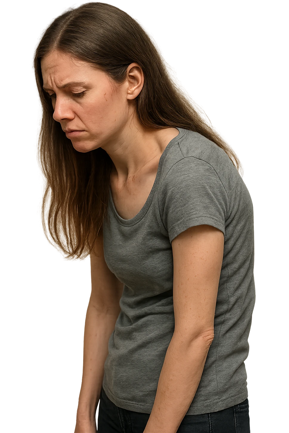 fai immagine identica ma di una donna con capelli lunghi, iperrealistico 4k, postura storta con spina dorsale storta emoji