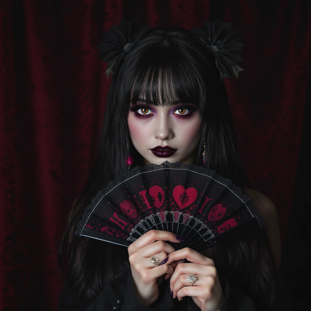 gothic heart with a black lace fan, professional photography style emoji