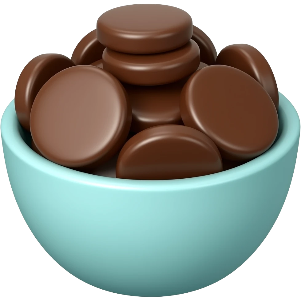 realistic small turquoise bowl of chocolate circles emoji