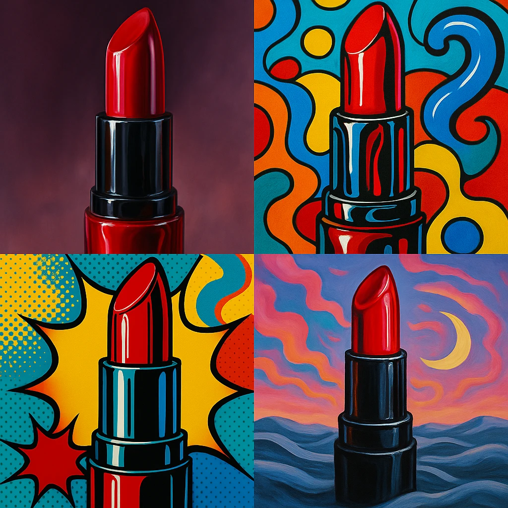 latex lipstick, various artistic interpretations, style exploration, diverse visual styles emoji