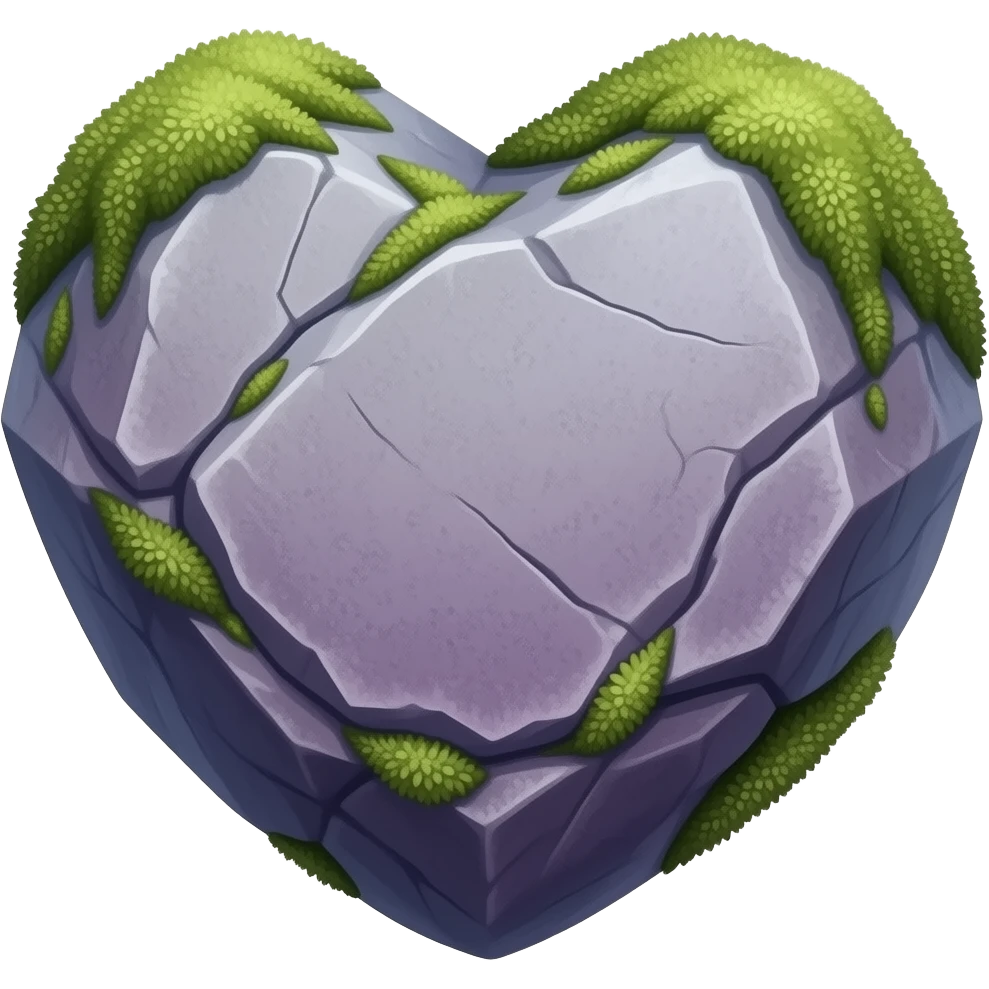 mossy heart shaped natural crystal purplish rock emoji