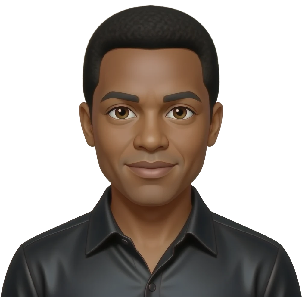 Jackie Wilson with dark brown eyes, black hair, black metallic shirt emoji