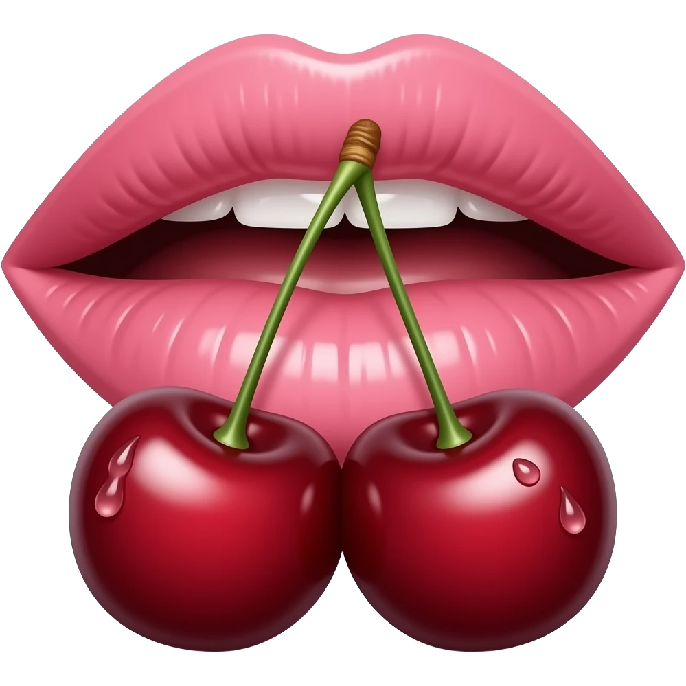 lips licking two pieces of cherry emoji