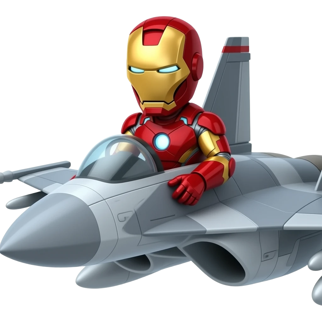 Iron man driving a fighter jet emoji