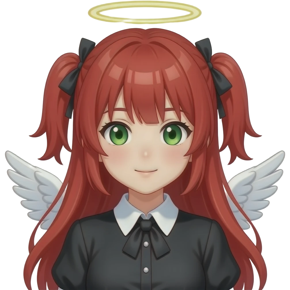 anime girl angel halo red hair green eyes black blouse with white collar emoji