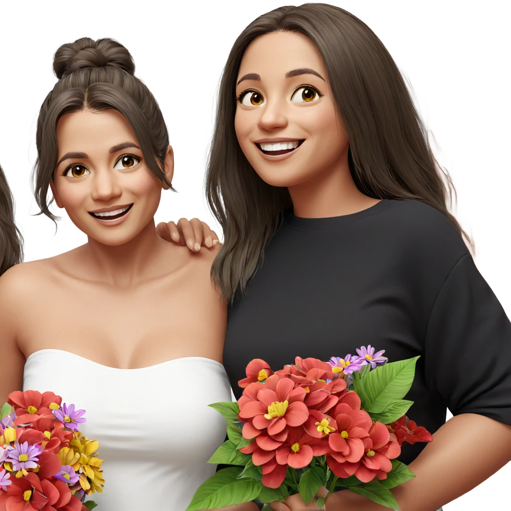 happy girls with flowers emoji