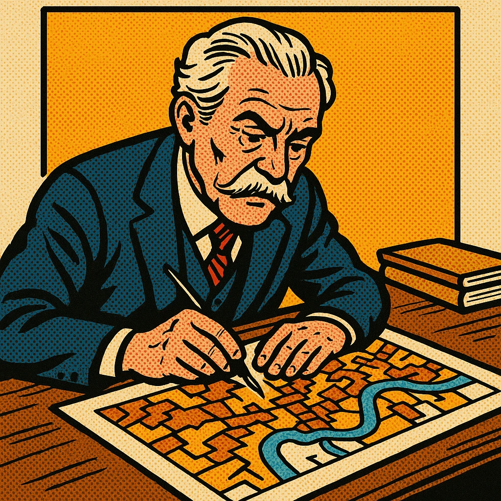 Charles Booth sitting at his desk creating a map of poverty in London emoji