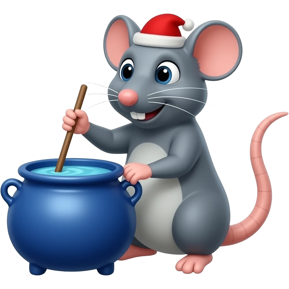 rat with red hat stirring blue color cauldron emoji