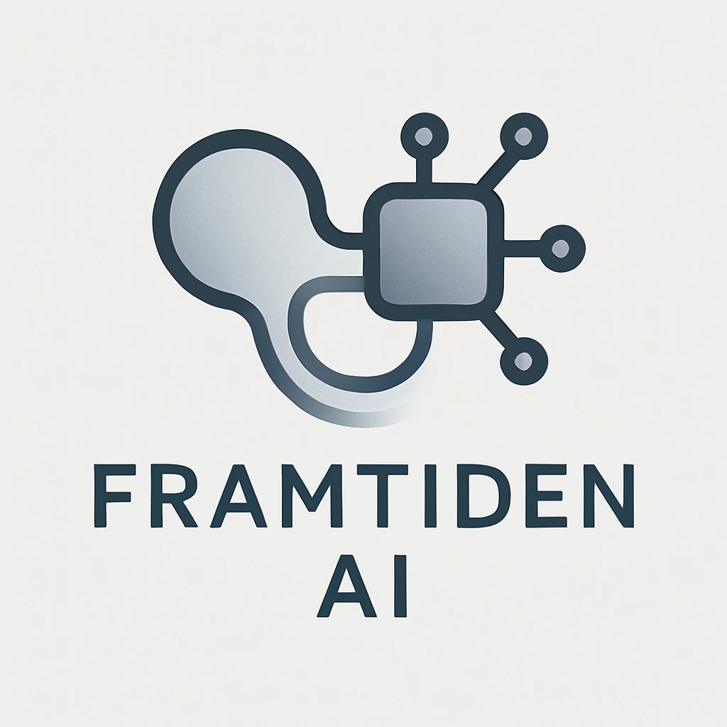 minimalist, modern logo for 'Framtiden AI', abstract AI motif, monochrome or gradient, professional look emoji