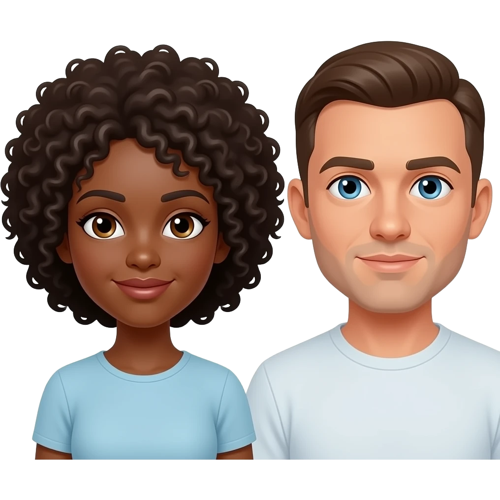 Black women with full hair and browm eyes and a white guy without hair and beard and blueneyes emoji