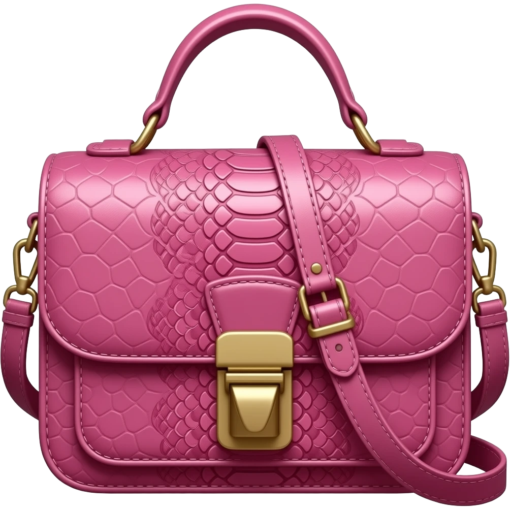 Hyperrealistic, mirco-detailed,   Snake-embossed goatskin fuchsia pink shoulder bag. Isolated, rendering,  emoji