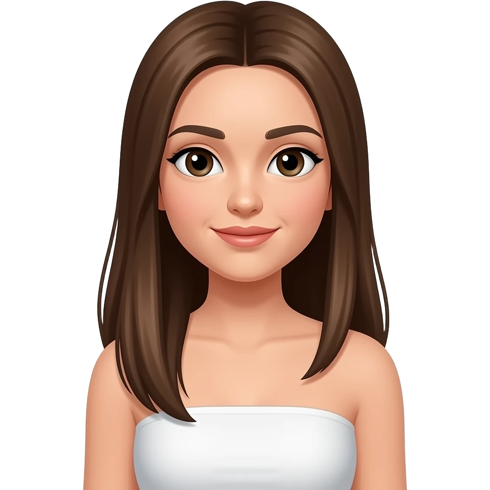 Girl with brown long straight hair and wearing a white tank top without straps emoji