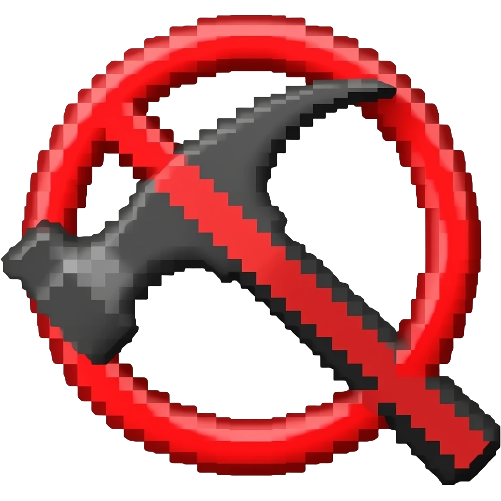 A really pixelated ban-texted but red and black/white hammer representing admin emoji