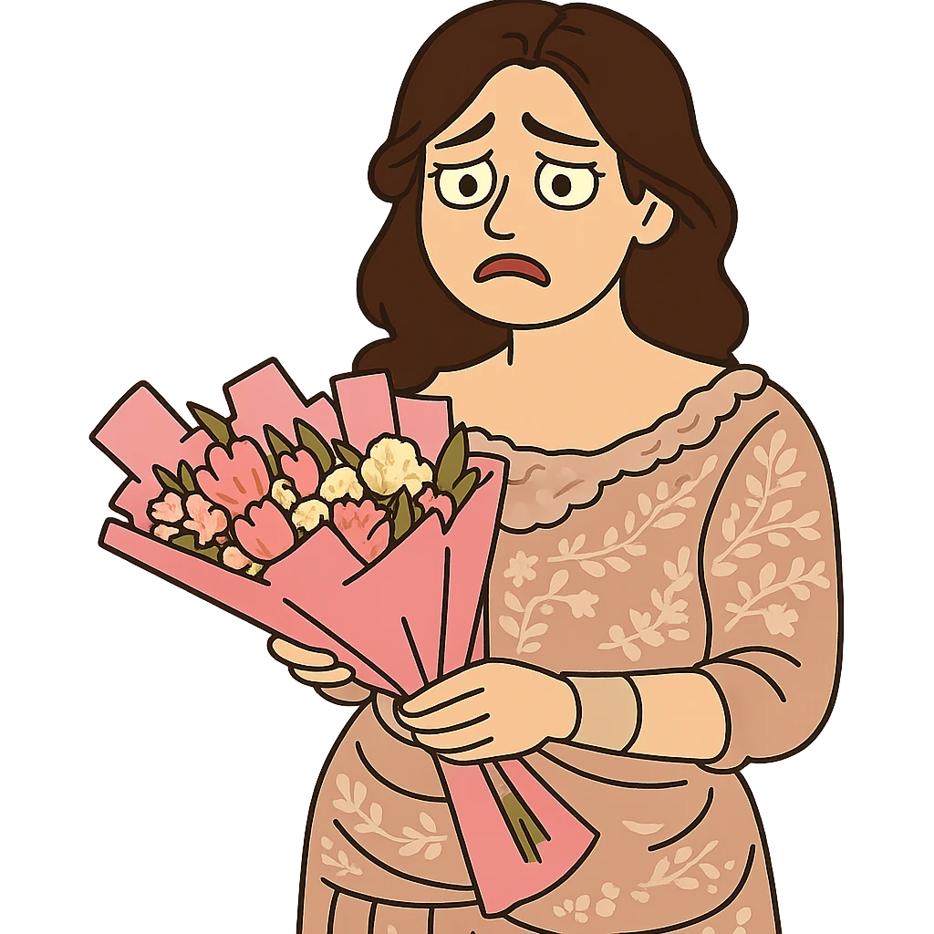 Create a cartoon sticker in Flat Toon style with a sad expression, transparent background. emoji