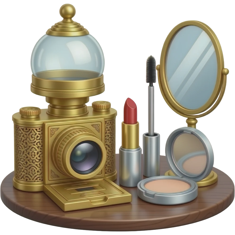 make-up accessories with vintage camera obscura emoji