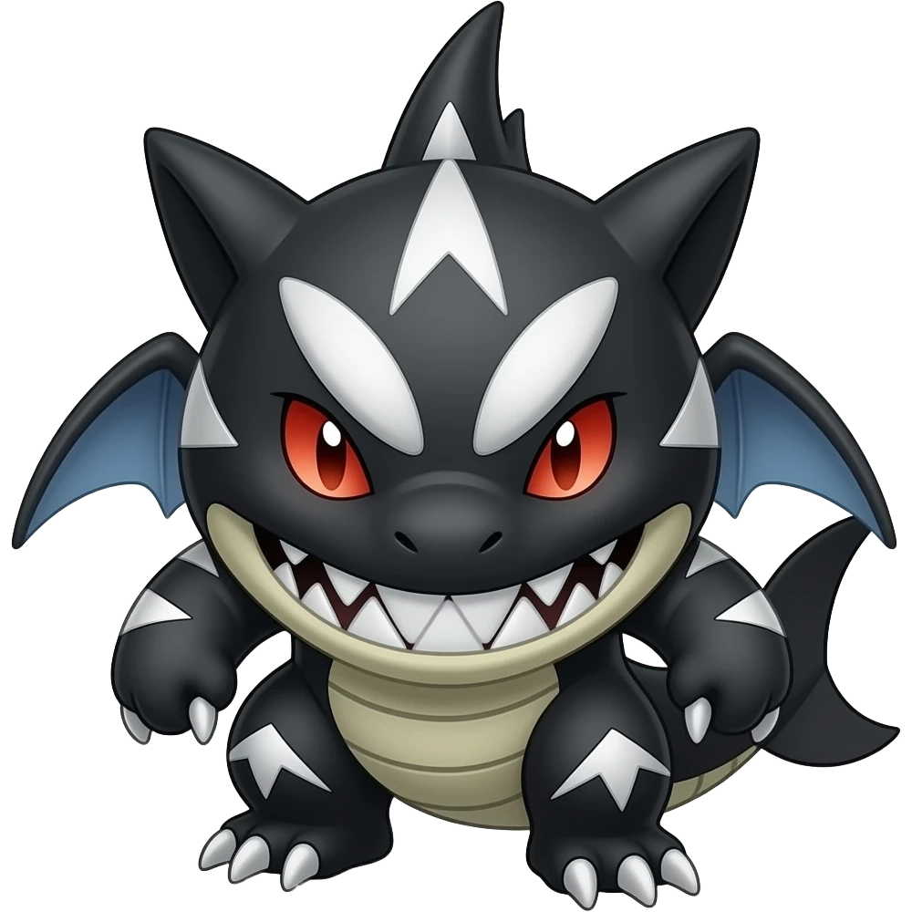 Black Cool Edgy Anthro Sharpedo-Sergal-Garchomp-Fakémon with White and Red Edgy markings emoji