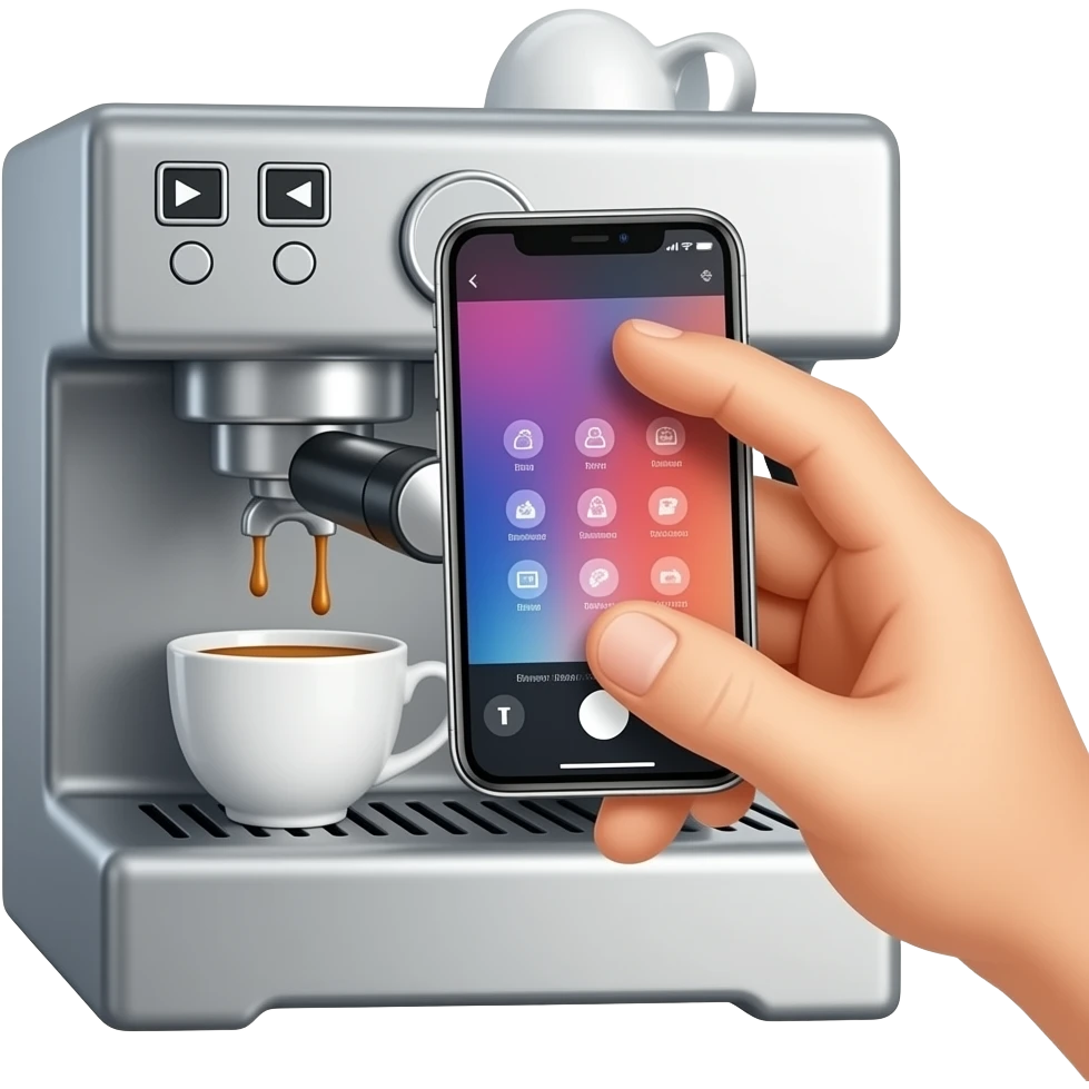 hand taking photo with iphone to a coffee machine emoji