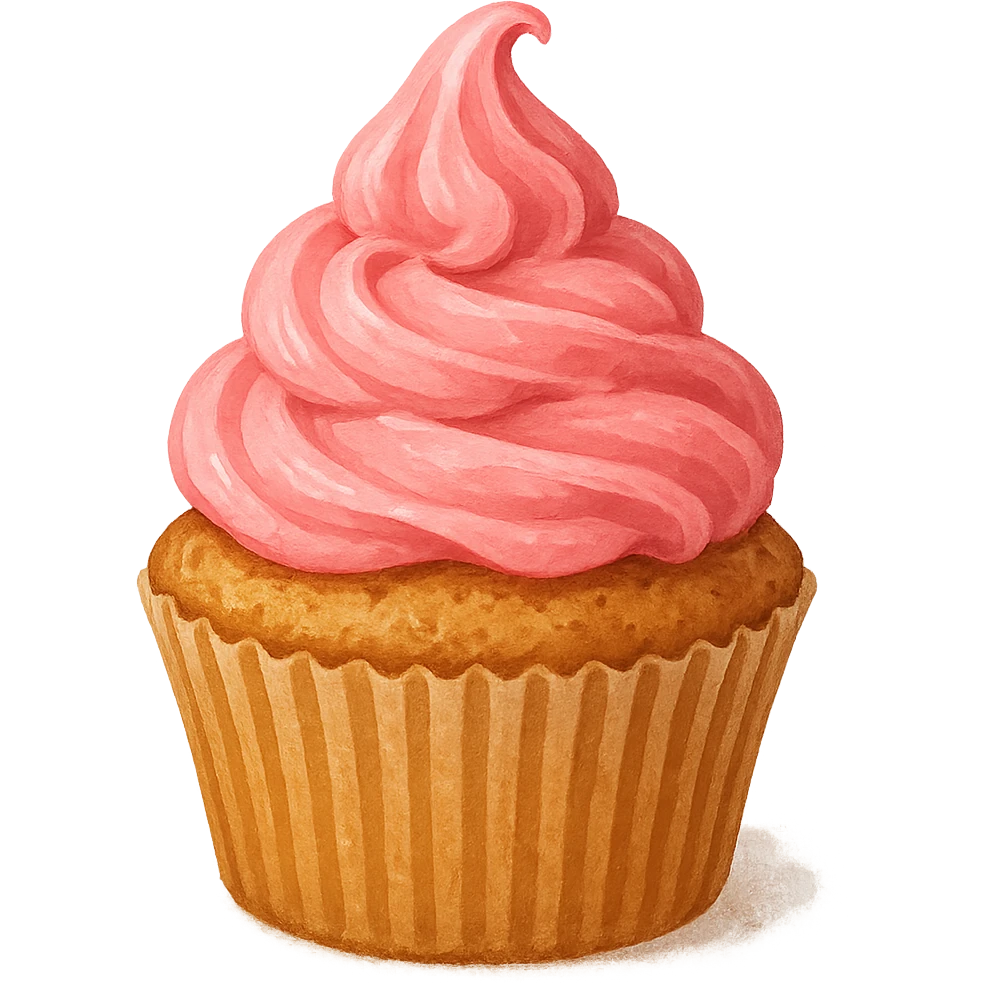 A cupcake with pink icing, gpt image style emoji