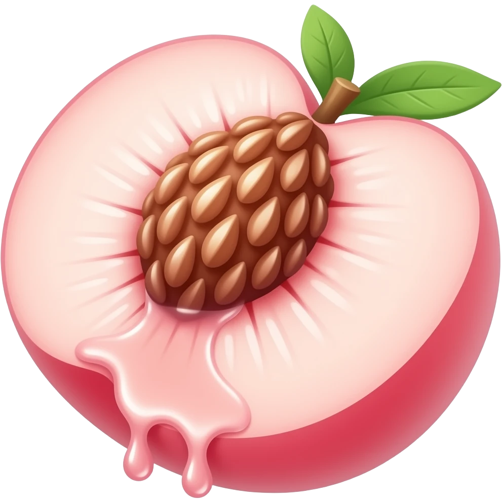 Juice dripping from inside a pink peach emoji