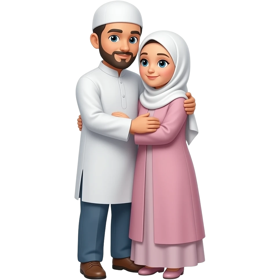 мужчина мусульманин обнимате с любовью свою жену мусульманку в стиле телеграмм emoji