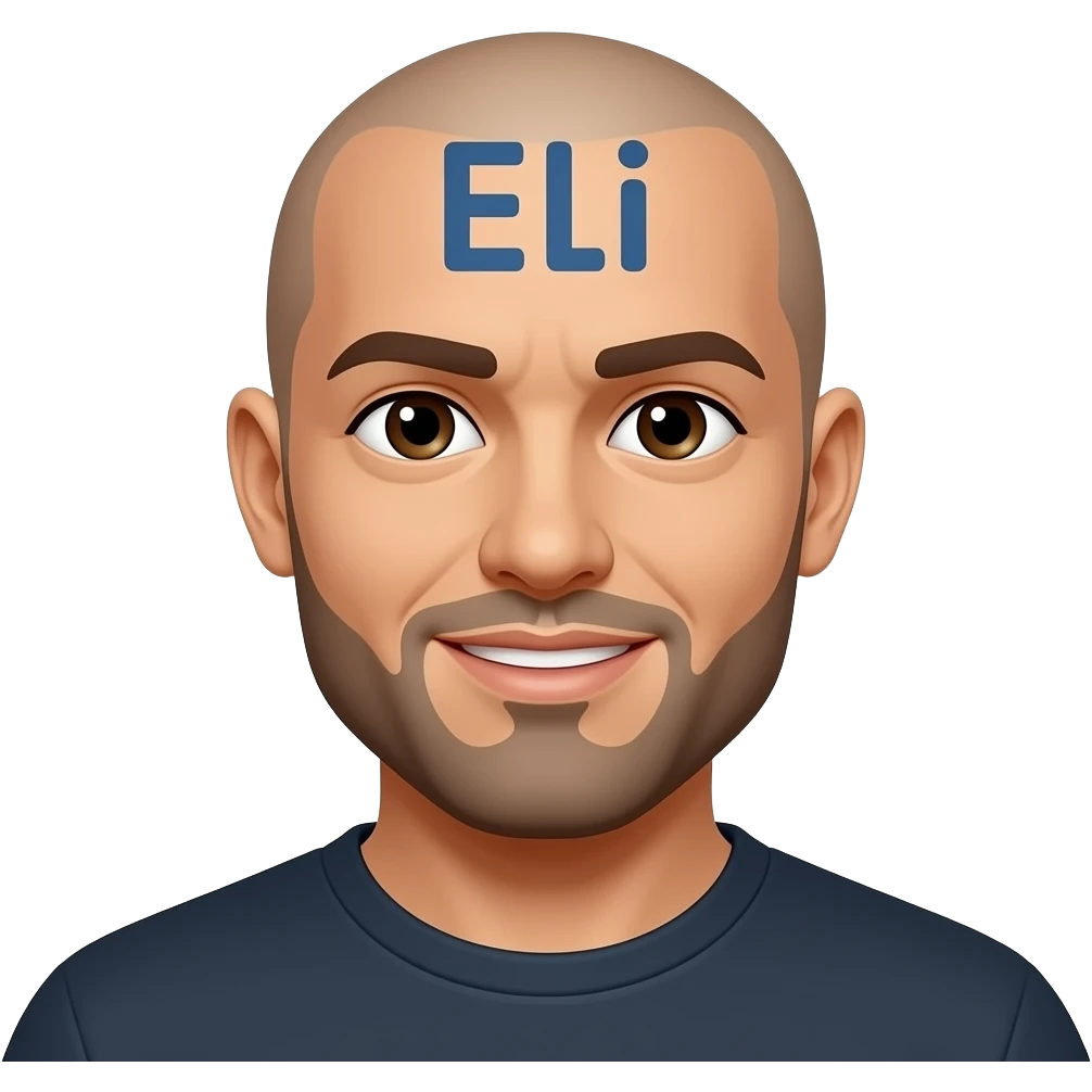 A bald man with Eli on his head emoji