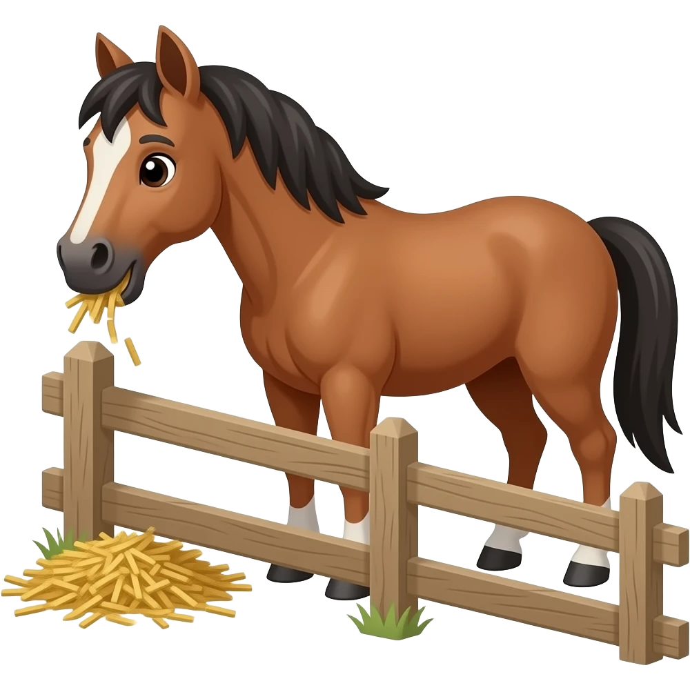 2d cartoon horse eating hay from a fence emoji