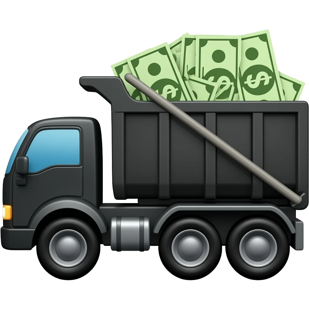 A dump truck black carrying money  emoji