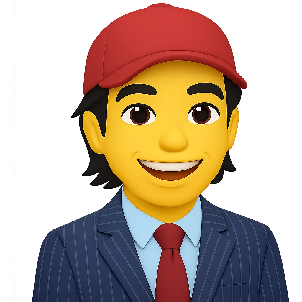 Transform the man in the reference image into a clear, bold, and expressive emoji-style character similar to standard Apple-style emojis. Focus on simplicity, bright colors, and expressive facial features typical of emoji design. emoji