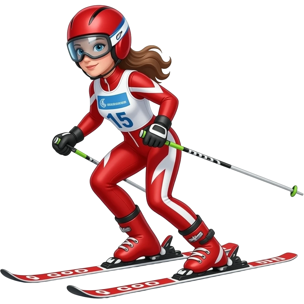 ragazza pottorale da gara rossa e sci emoji
